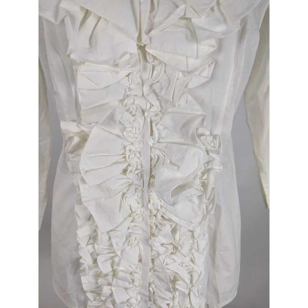 Meredith Women's Top Size 10 Ivory Long Sleeve Button Front Blouse Ruffle NEW - Picture 7 of 13